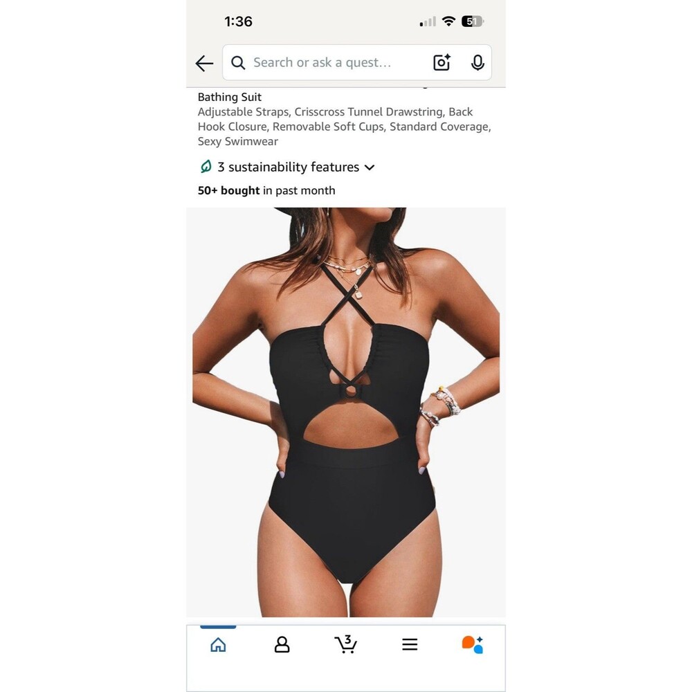 New Women’s Cupshe One Piece Swimsuit Black Size Medium